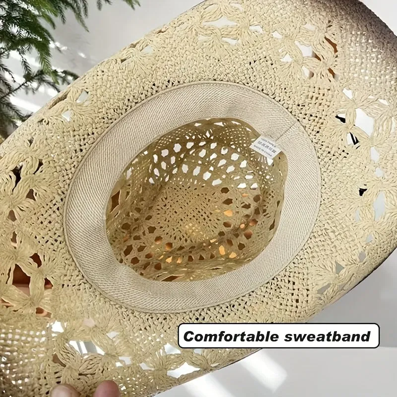 Retro Fashion Large Eaves Curved Edge Hard Straw Western Cowboy Hat