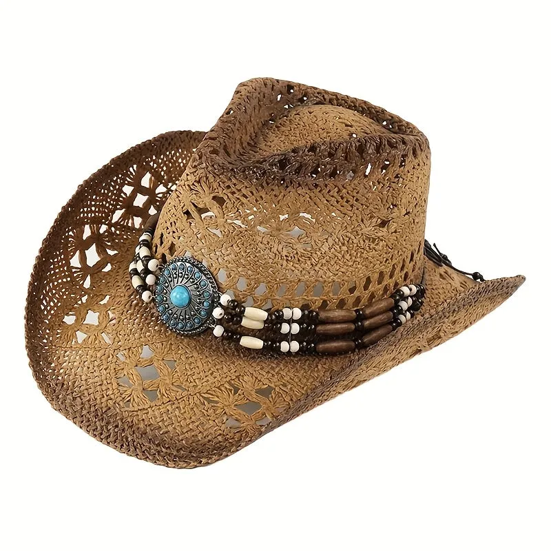 Retro Fashion Large Eaves Curved Edge Hard Straw Western Cowboy Hat
