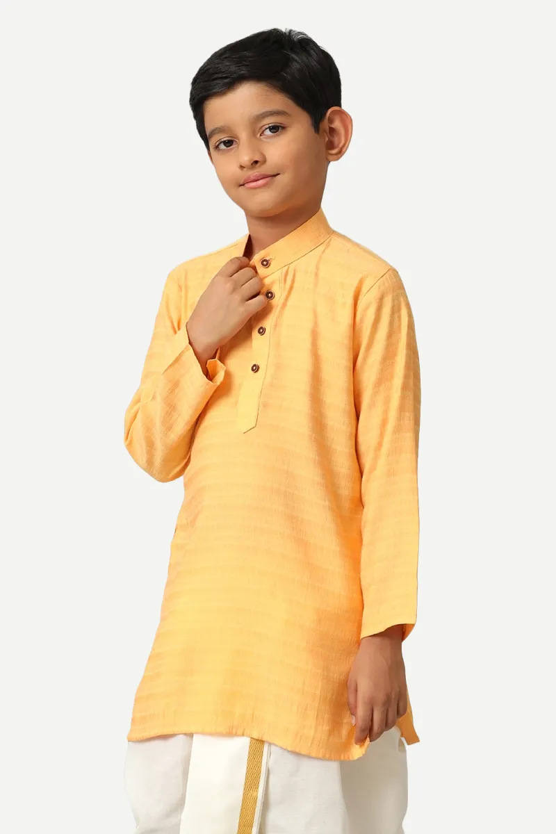 Shining Star - Light Orange Kurta and Panchakacham 2 in 1 Set For Kids | Uathayam