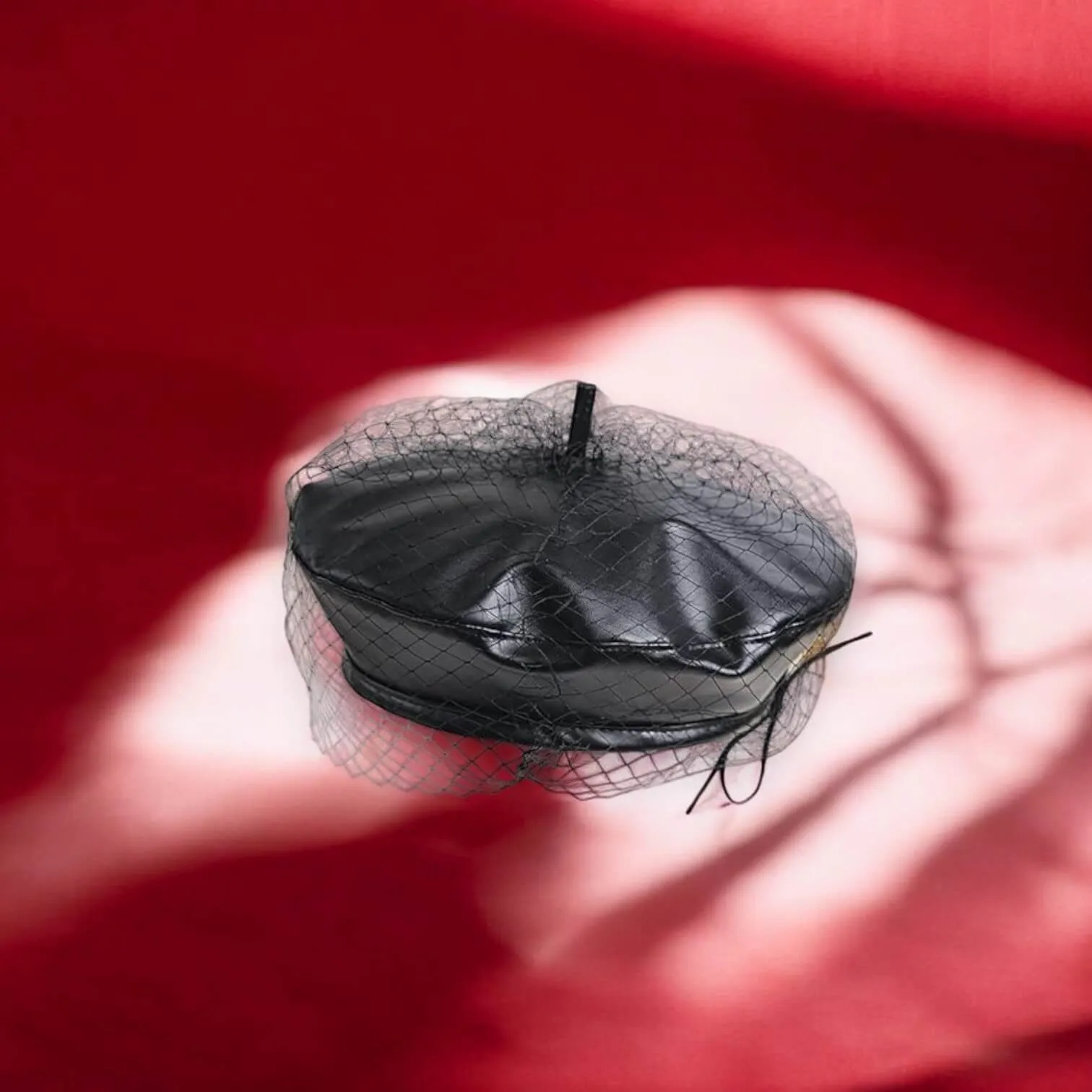 Veiled Faux Leather Beret