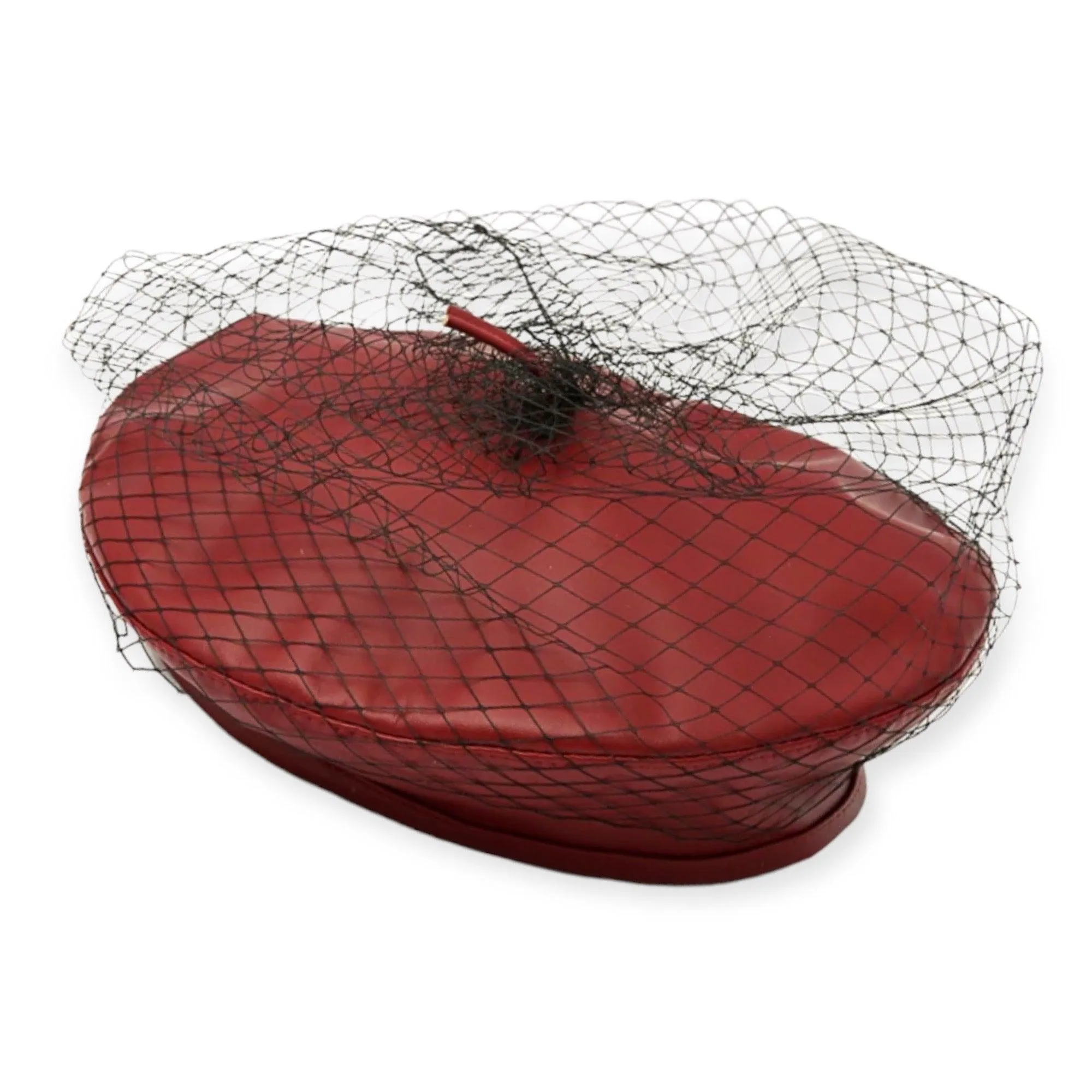 Veiled Faux Leather Beret