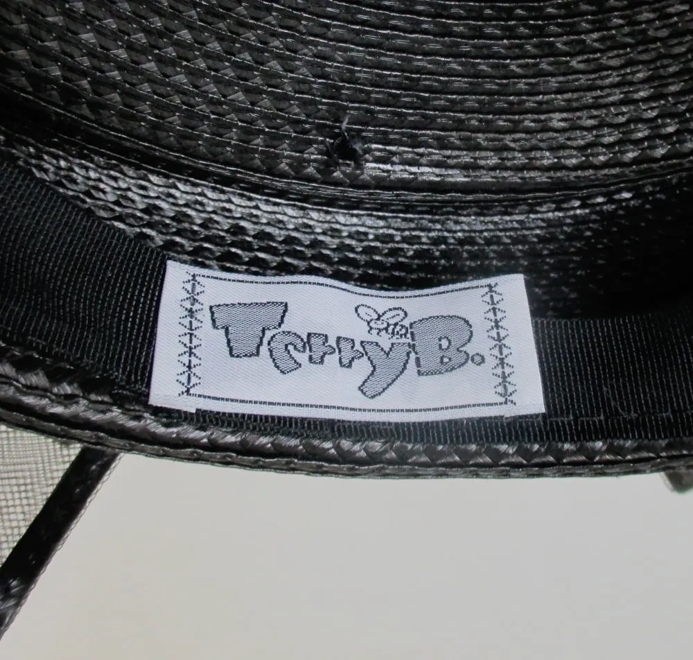 Vintage 80's Black Straw Pillbox Hat Big Bow Netted Veil